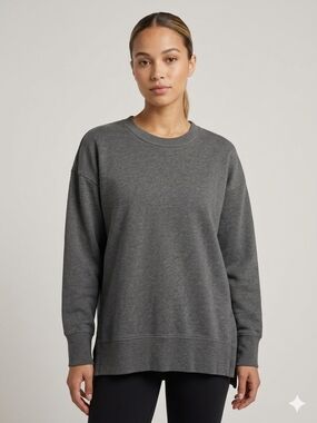 Kersh Oversized Split Hem Crewneck Sweatshirt - Charcoal Size Medium